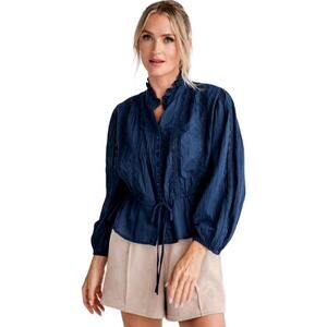 NWT Free People Best of Me Navy Blue Eyelet Blouse Boho Cotton Women's size XS